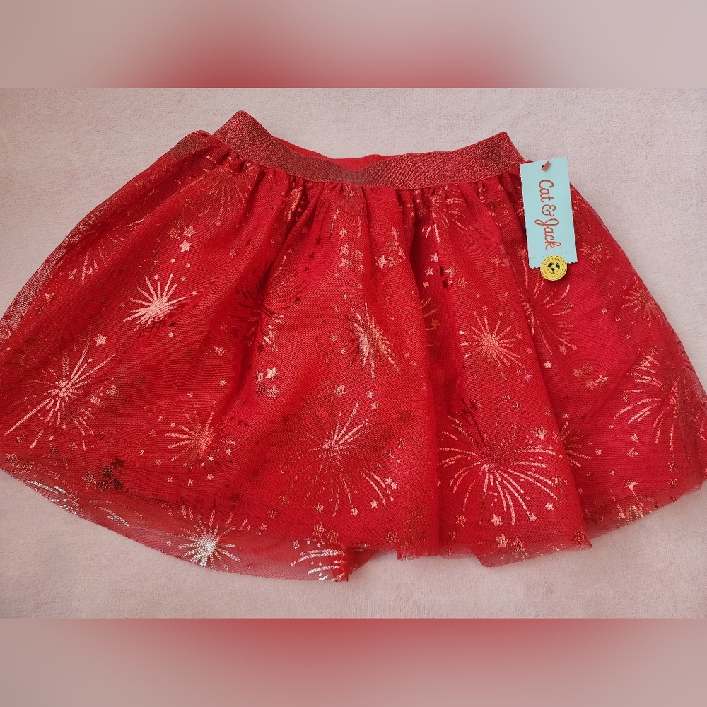 Kids Red Sparkle Firework Tulle Skirt